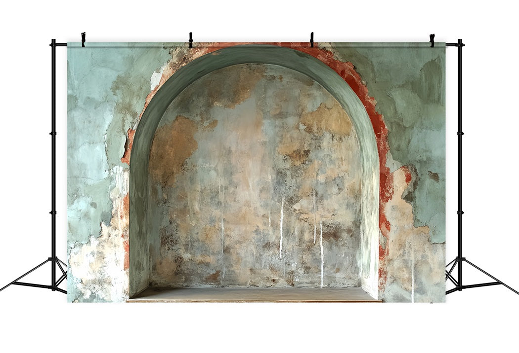 Bunte Graffiti-Wand mit zerbrochenem Bogen Wand mit alter Bogenstruktur Graffiti Studio Hintergründe LXX58-267