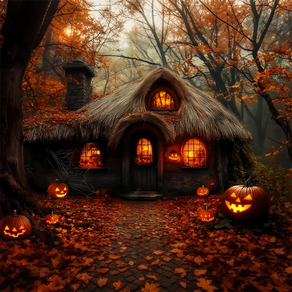 Spukhaus Hintergrundkulisse Gespenstische Waldhütte Foto Hintergrund LXX58-27