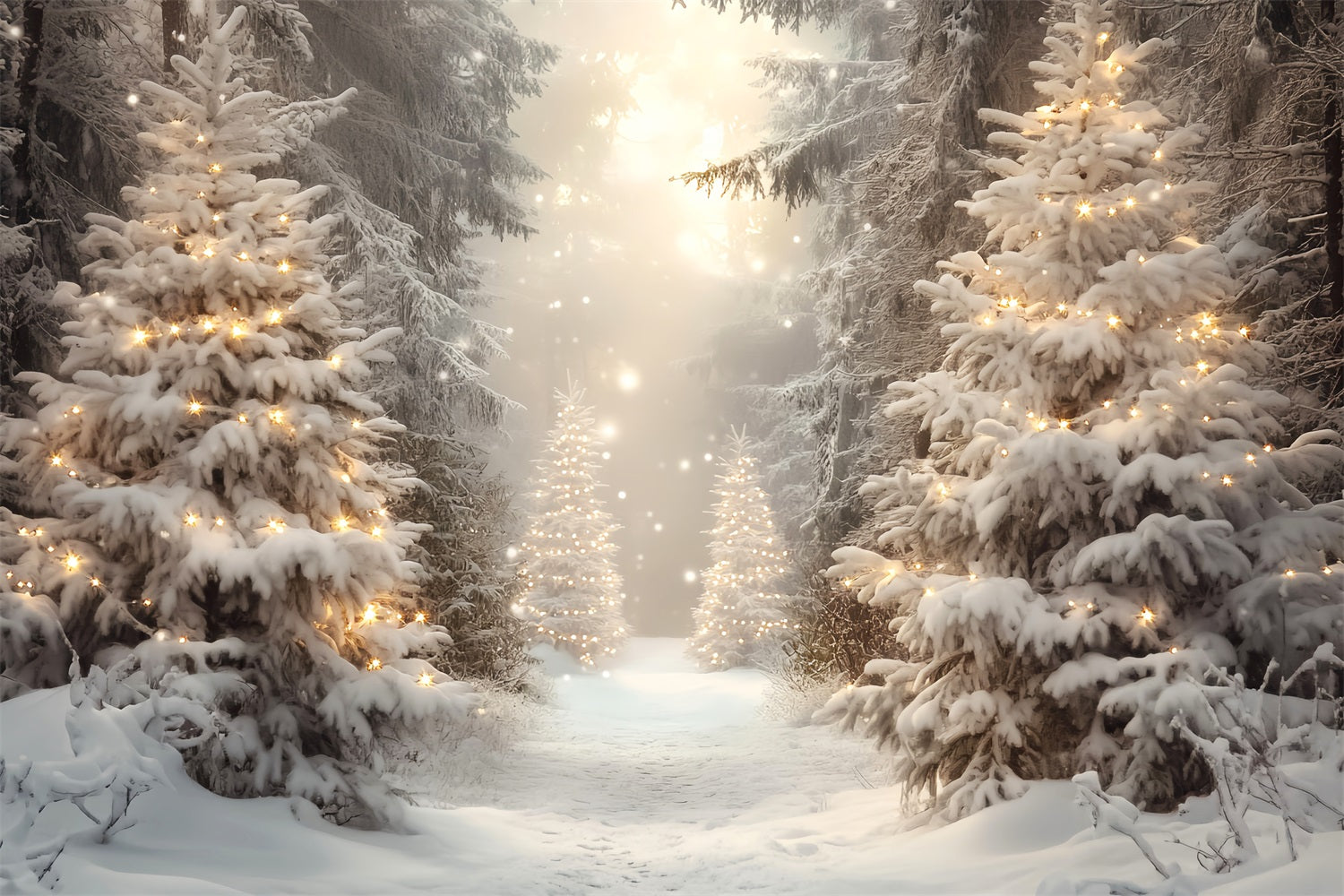 Winterwald Goldenes Licht Weihnachtskiefern Verschneiter Wald-Foto Hintergrund LXX58-275