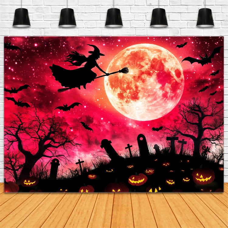 Halloween Friedhof Foto Hintergrund Blutmond Hexe Hintergrund LXX58-28