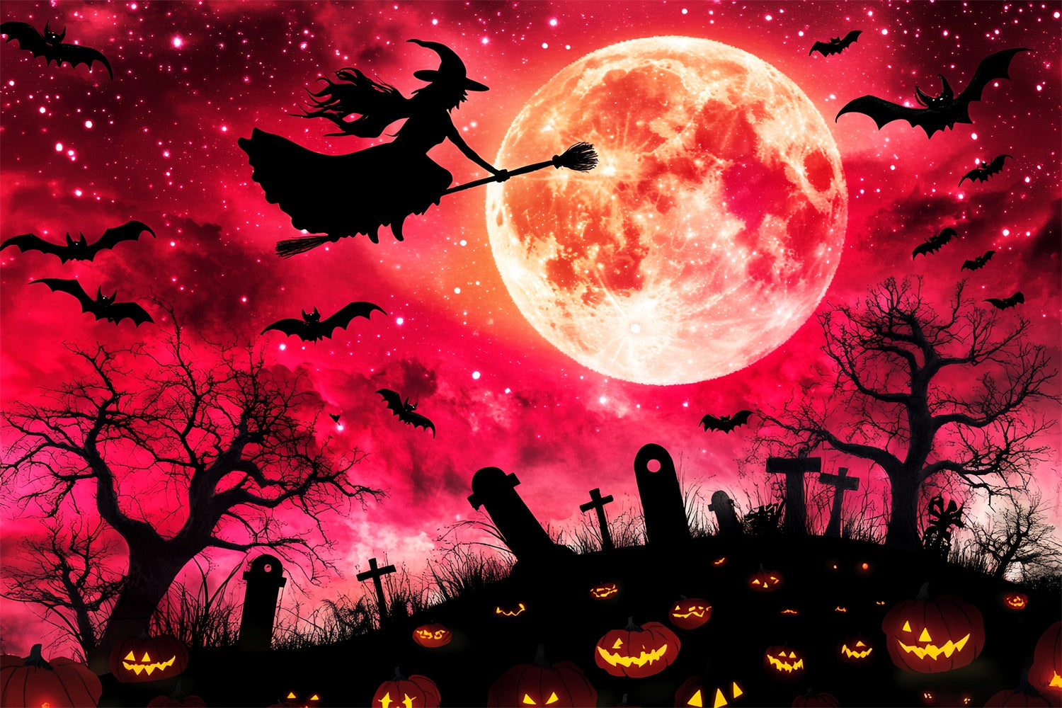 Halloween Friedhof Foto Hintergrund Blutmond Hexe Hintergrund LXX58-28
