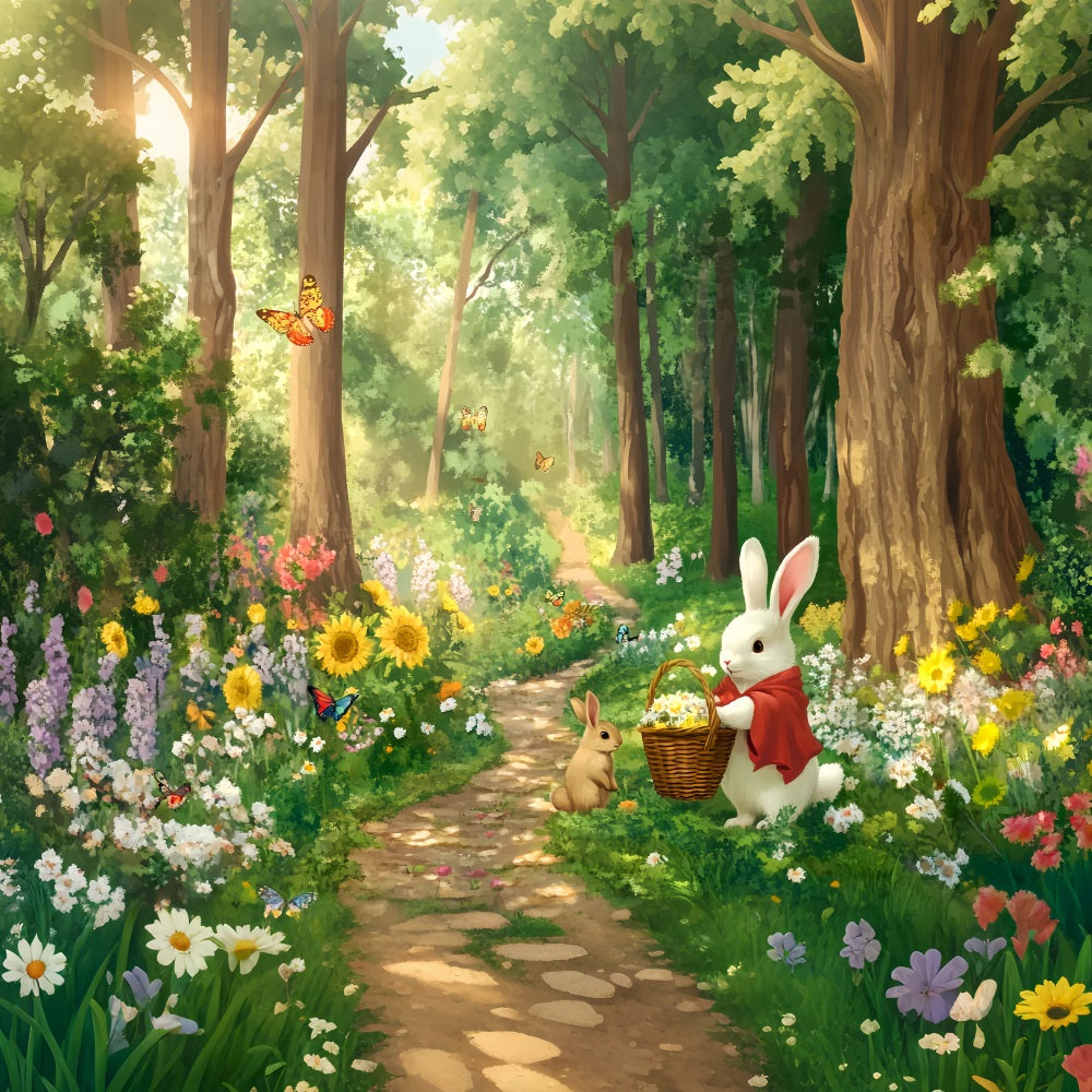 Magischer Wald Sonnenblumenwiese Hasenversammlung Verzauberter Wald Foto Hintergrund LXX58-287