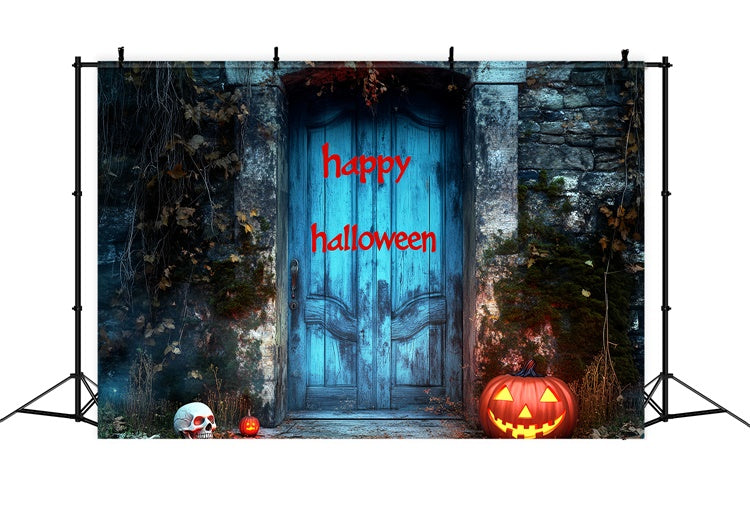 Halloween Fotohintergrund Spukhaus Blauer Türhintergrund LXX58-29