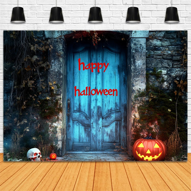 Halloween Fotohintergrund Spukhaus Blauer Türhintergrund LXX58-29