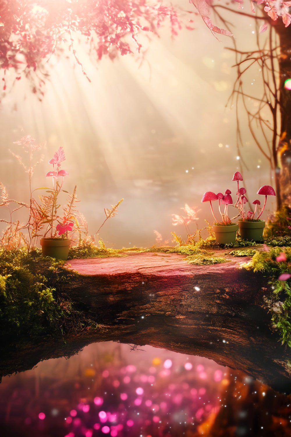 Herbstwald Magische rosa Pilzbrücke Wald-Foto Hintergrund LXX58-296