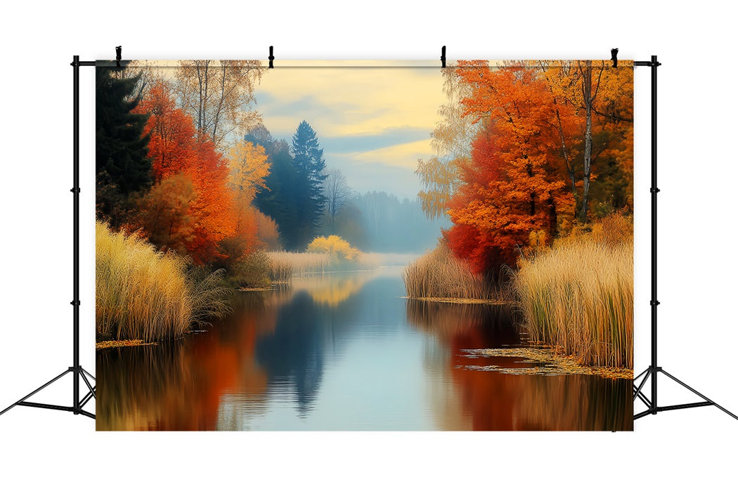 Herbstwald Goldene Reflexion Herbstfluss Herbstwald-Foto Hintergrund LXX58-299