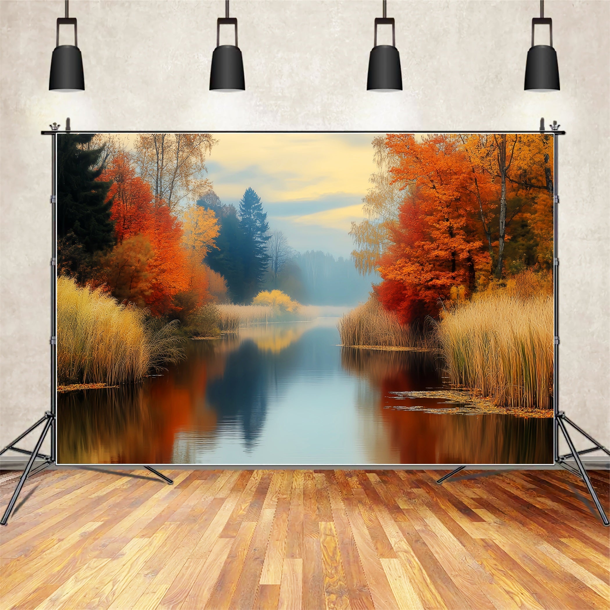 Herbstwald Goldene Reflexion Herbstfluss Herbstwald-Foto Hintergrund LXX58-299