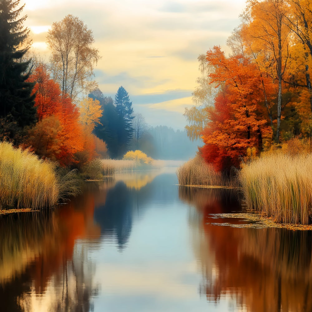 Herbstwald Goldene Reflexion Herbstfluss Herbstwald-Foto Hintergrund LXX58-299