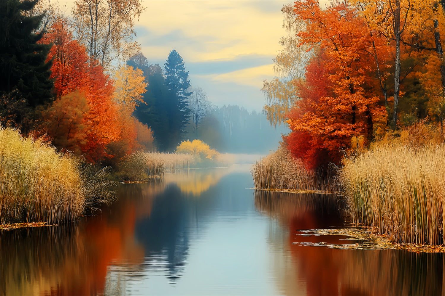 Herbstwald Goldene Reflexion Herbstfluss Herbstwald-Foto Hintergrund LXX58-299