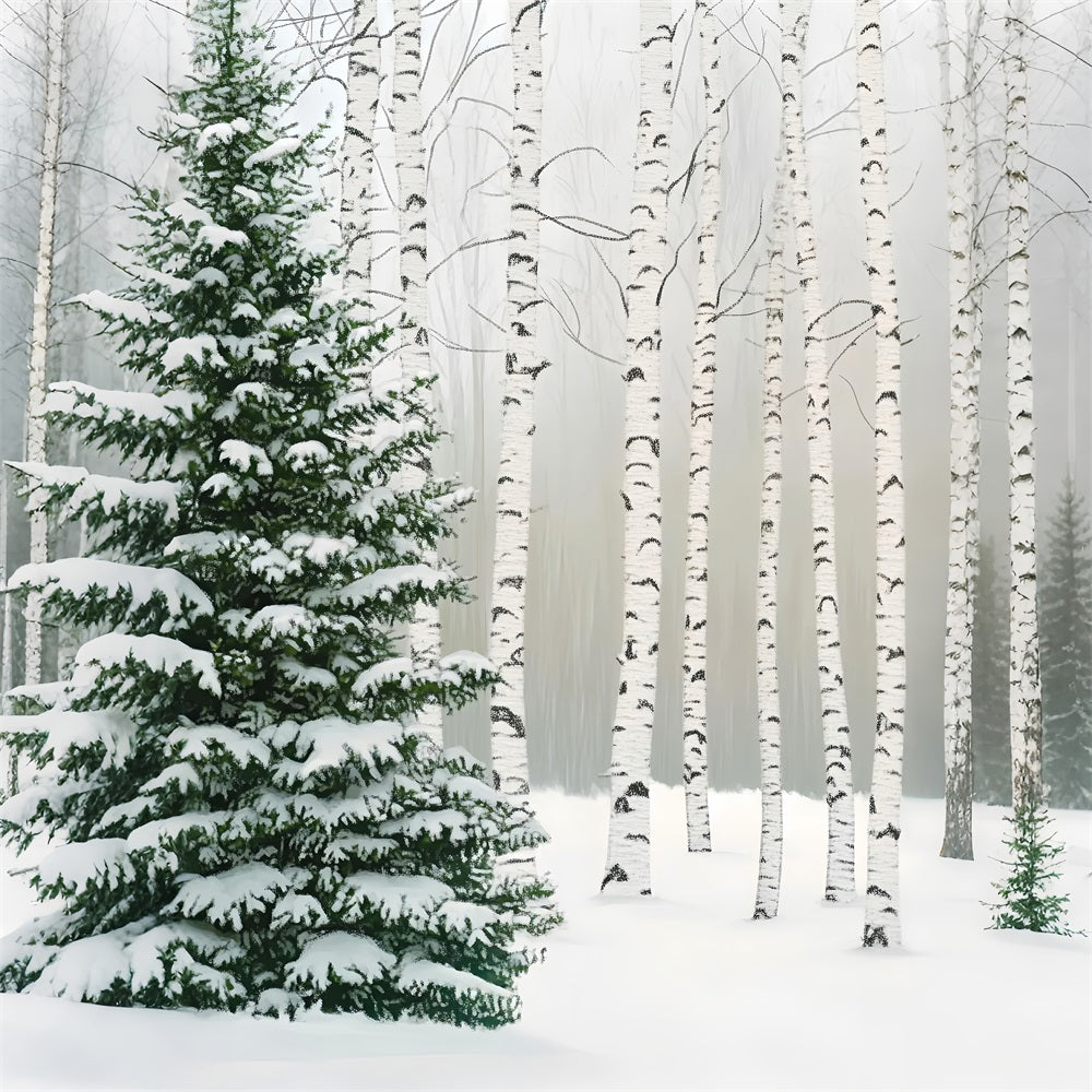 Kiefernwald Birkenhain Schneekiefern Winterwald Foto Hintergrund LXX58-307