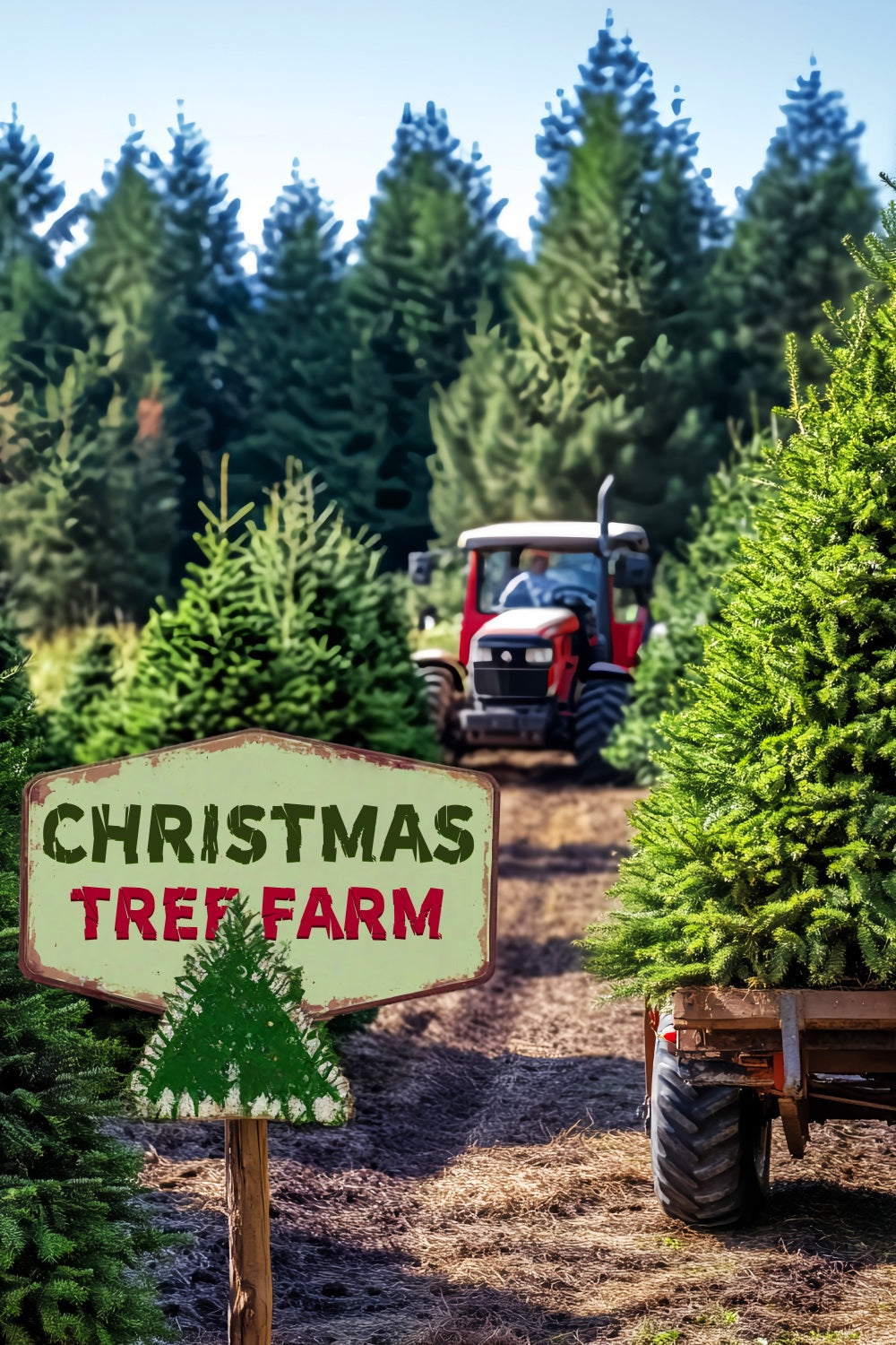 Kiefernwald Weihnachtsbaumfarm Traktor Waldfotografie-Foto Hintergrund LXX58-308