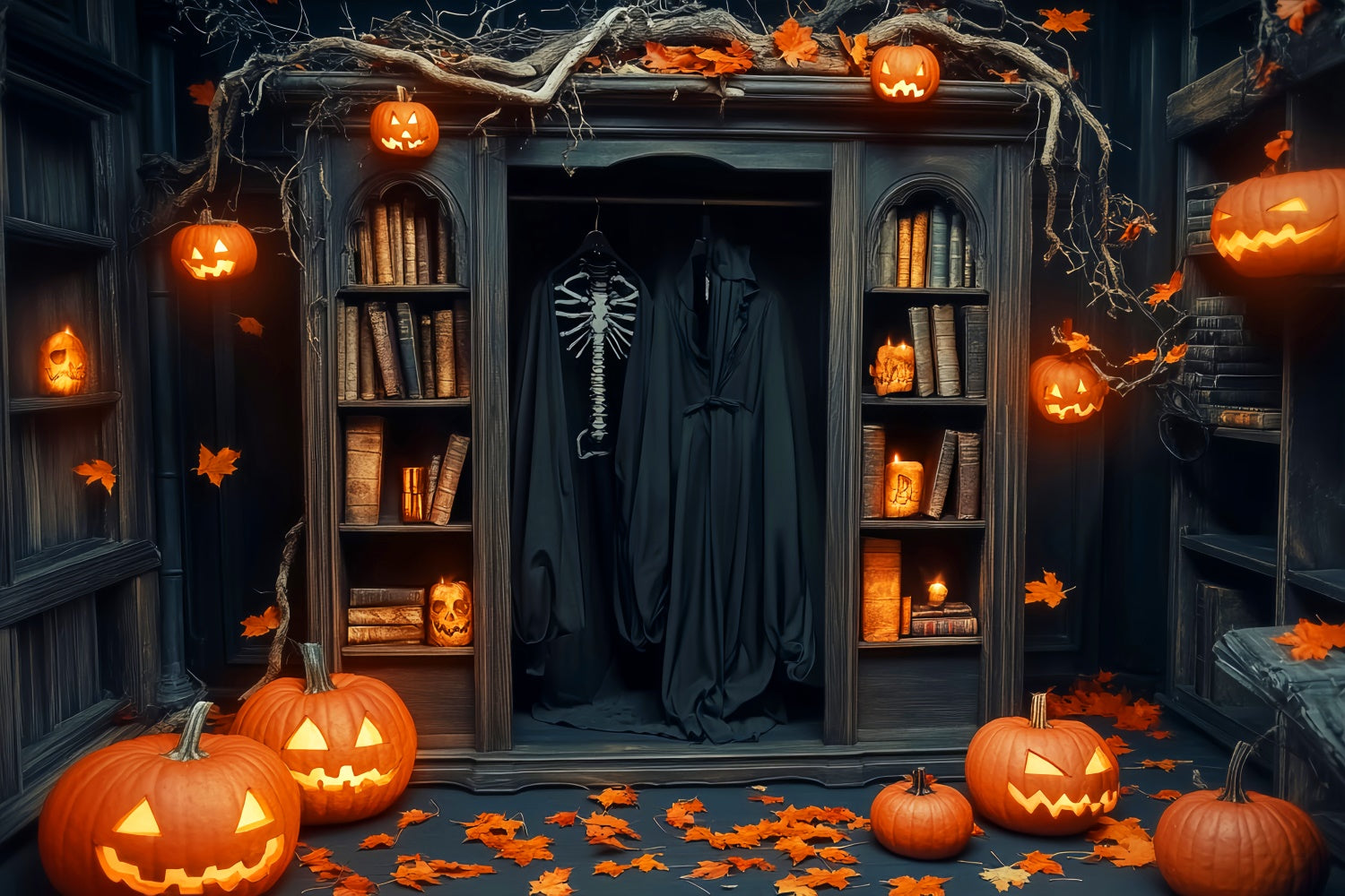 Garagentor Halloween Hintergrund Gespenstische Robe Schrank Foto Hintergrund LXX58-31