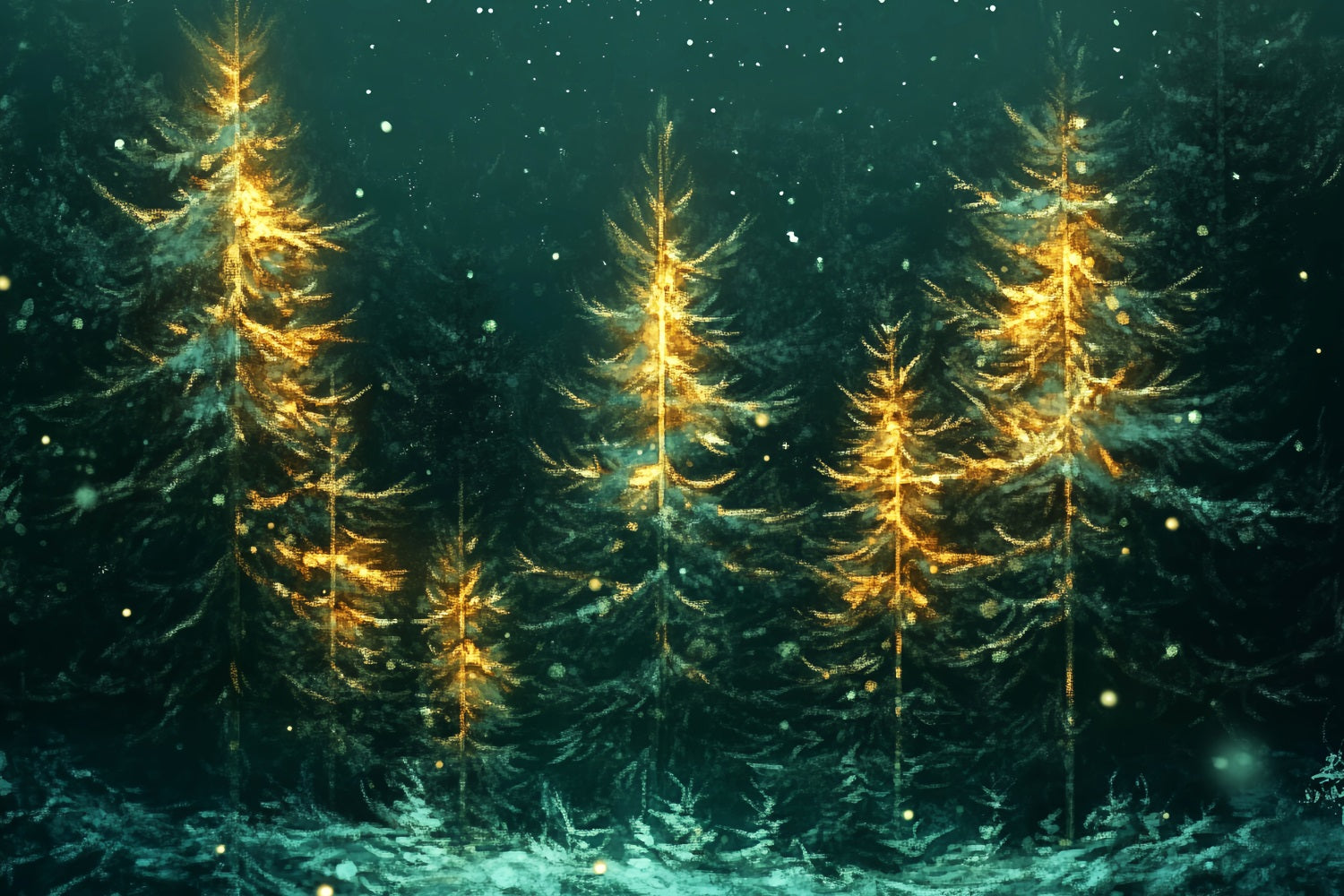Weihnachtswald Leuchtende Kiefern Fallender Schnee Waldfotografie-Foto Hintergrund LXX58-310