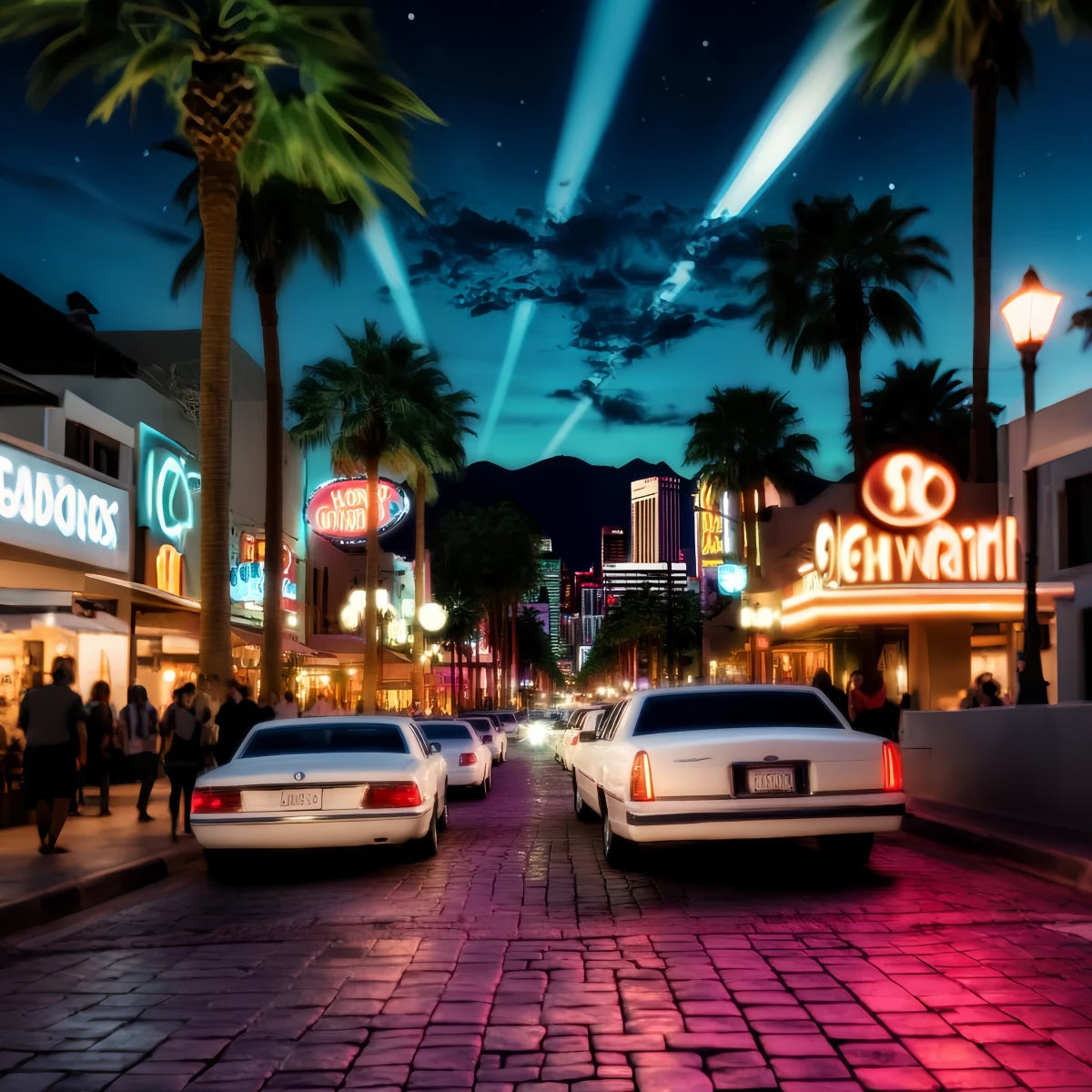 Hollywood-Foto Hintergrund Limousine Boulevard Neonlichter Roter Teppich Foto Hintergrund LXX58-315