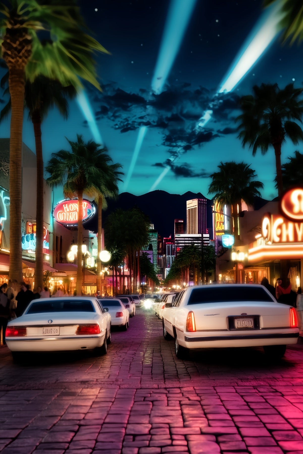 Hollywood-Foto Hintergrund Limousine Boulevard Neonlichter Roter Teppich Foto Hintergrund LXX58-315