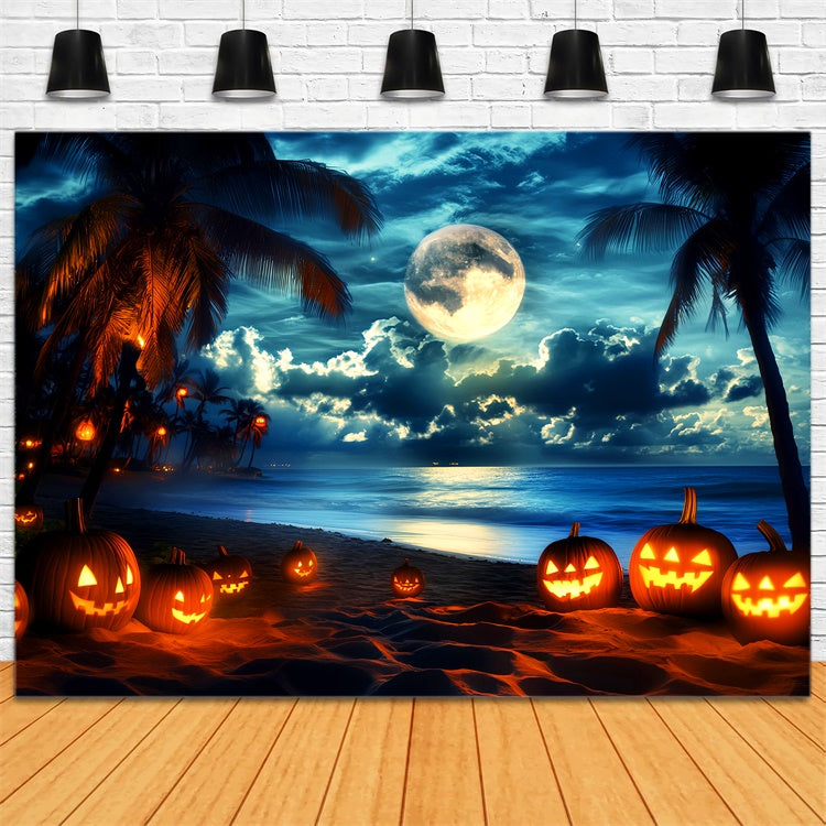 Halloween Fotohintergrund Mondscheinkürbis Strandhintergrund LXX58-32