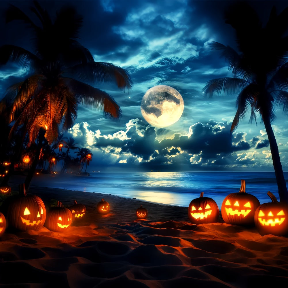 Halloween Fotohintergrund Mondscheinkürbis Strandhintergrund LXX58-32