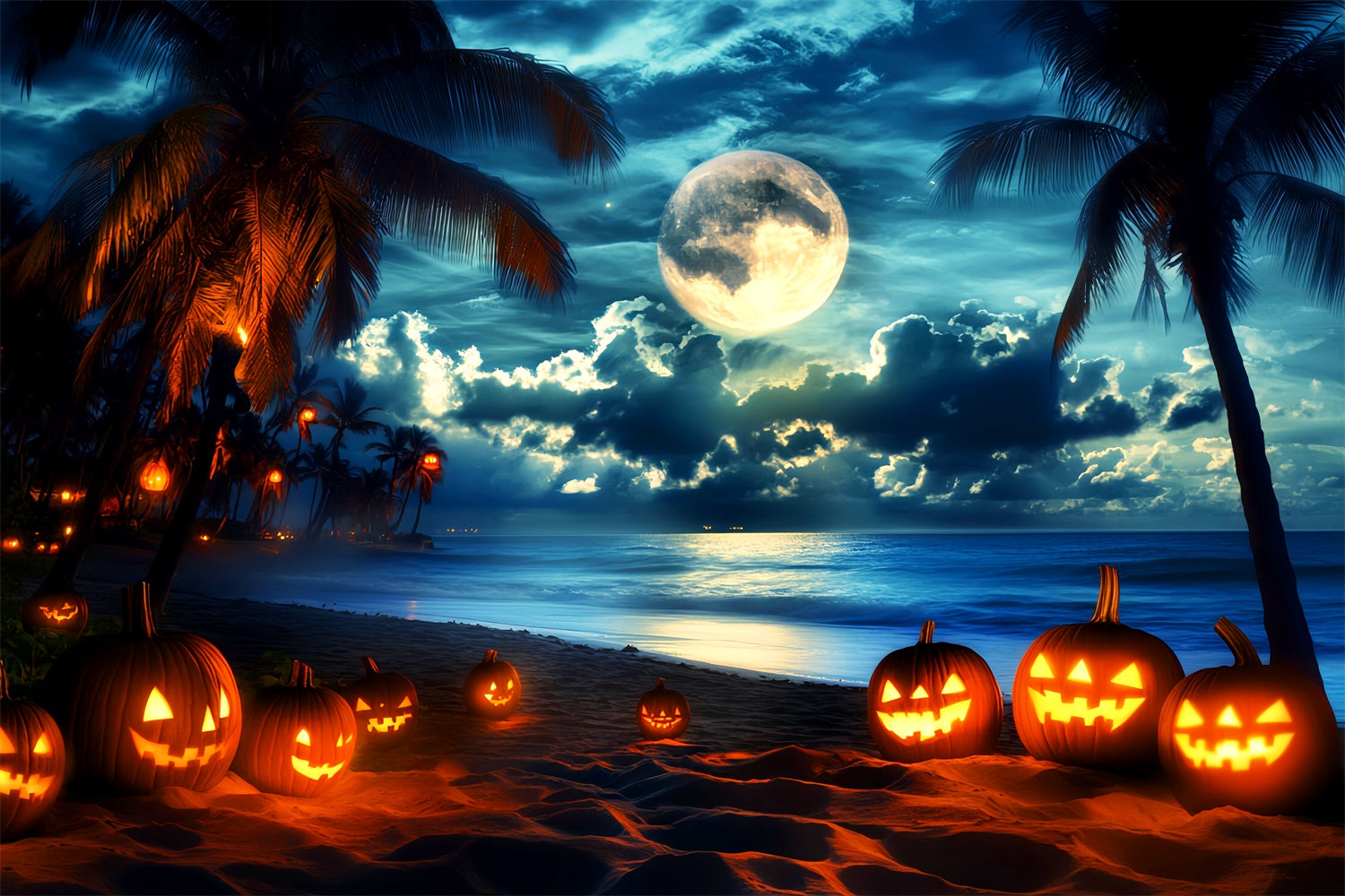 Halloween Fotohintergrund Mondscheinkürbis Strandhintergrund LXX58-32