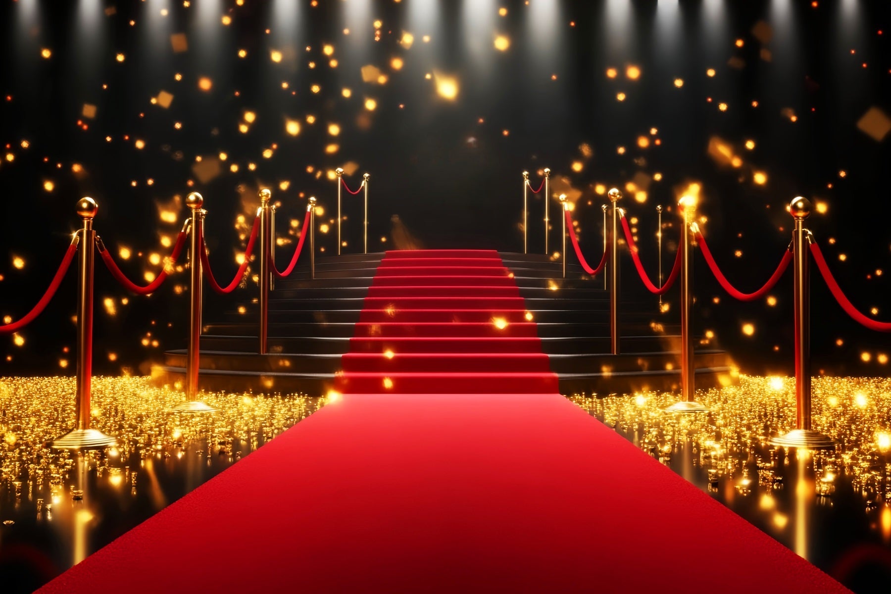 Roter Teppich-Foto Hintergrund Goldene funkelnde Treppe Eingang Bühnen Foto Hintergrund LXX58-328