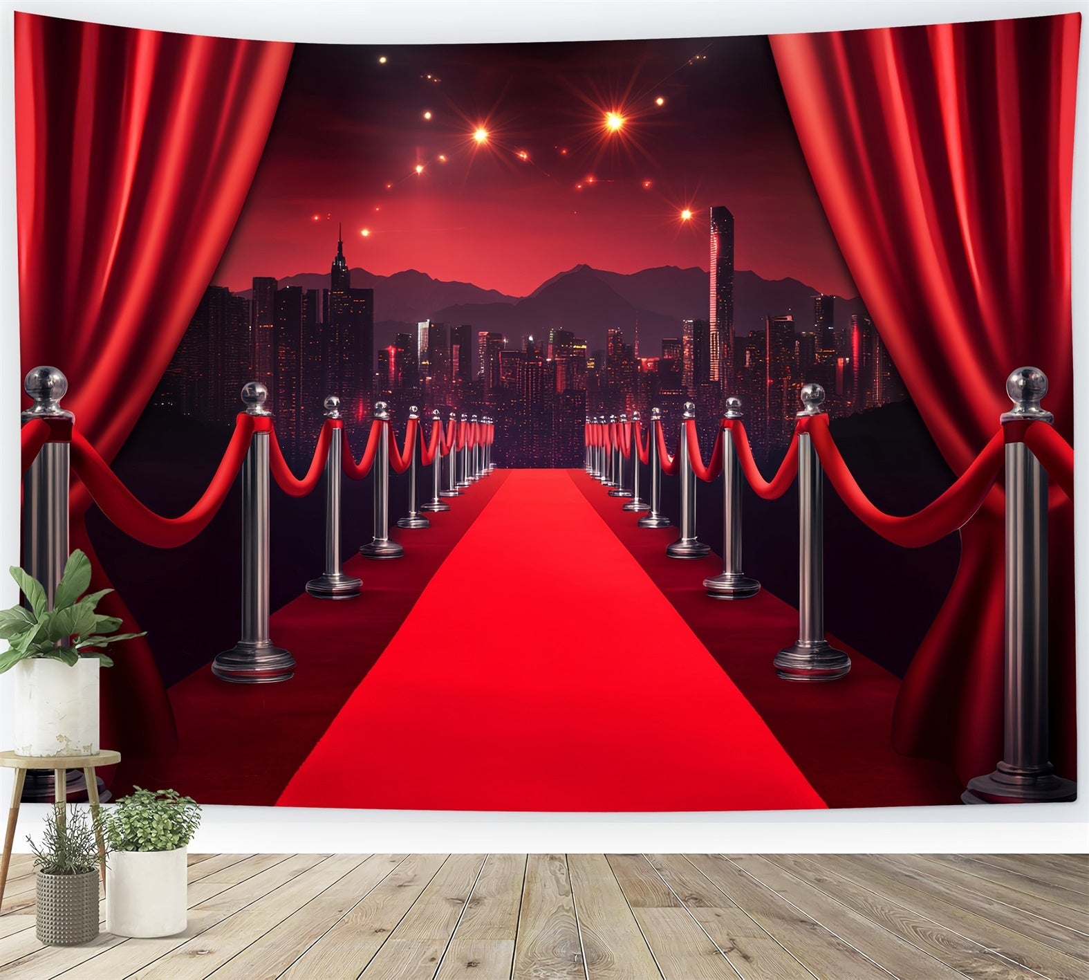 Roter Teppich-Foto Hintergrund Roter Vorhang Stadt-Skyline Walk Hollywood-ThemenFoto Hintergrund LXX58-329