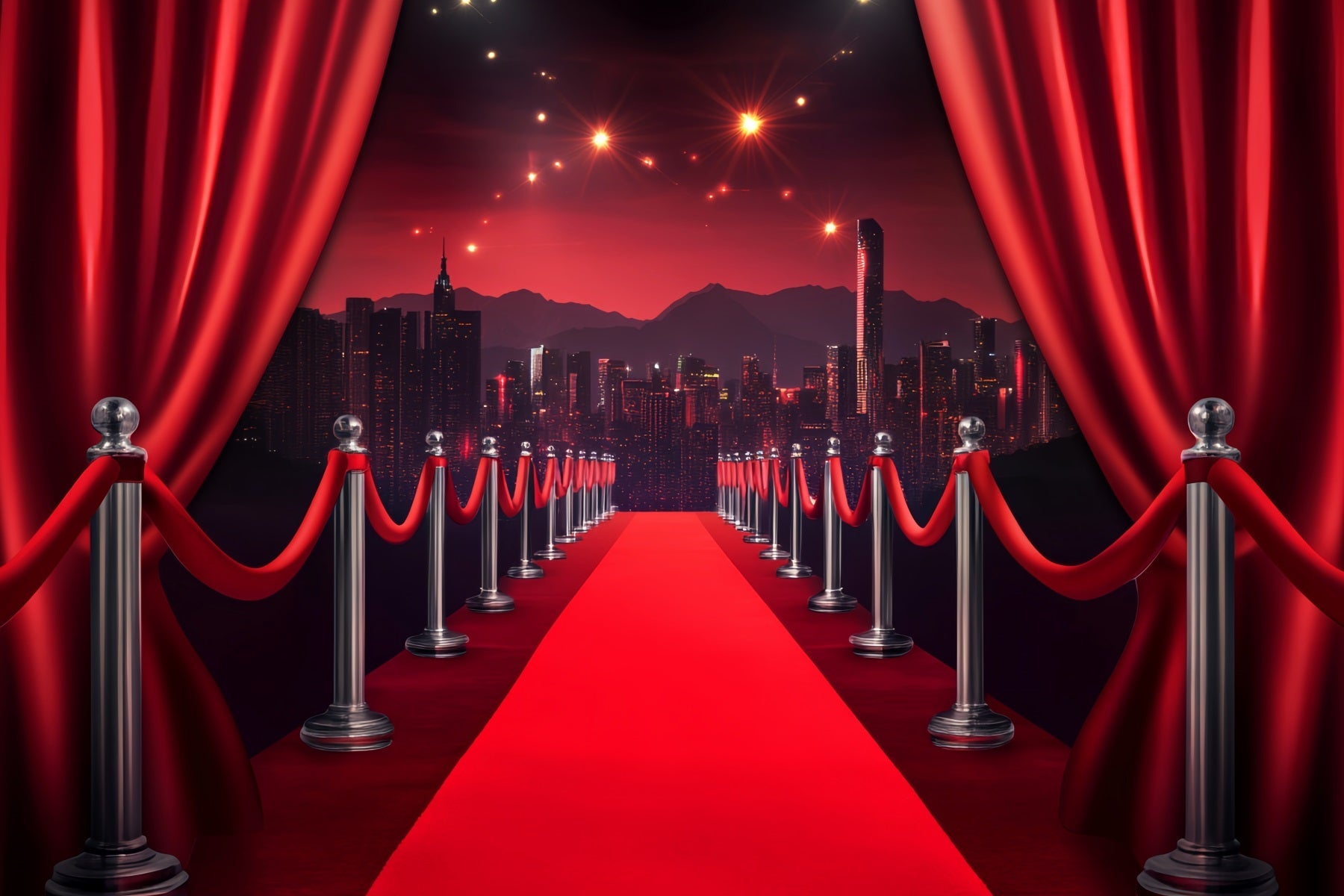 Roter Teppich-Foto Hintergrund Roter Vorhang Stadt-Skyline Walk Hollywood-ThemenFoto Hintergrund LXX58-329