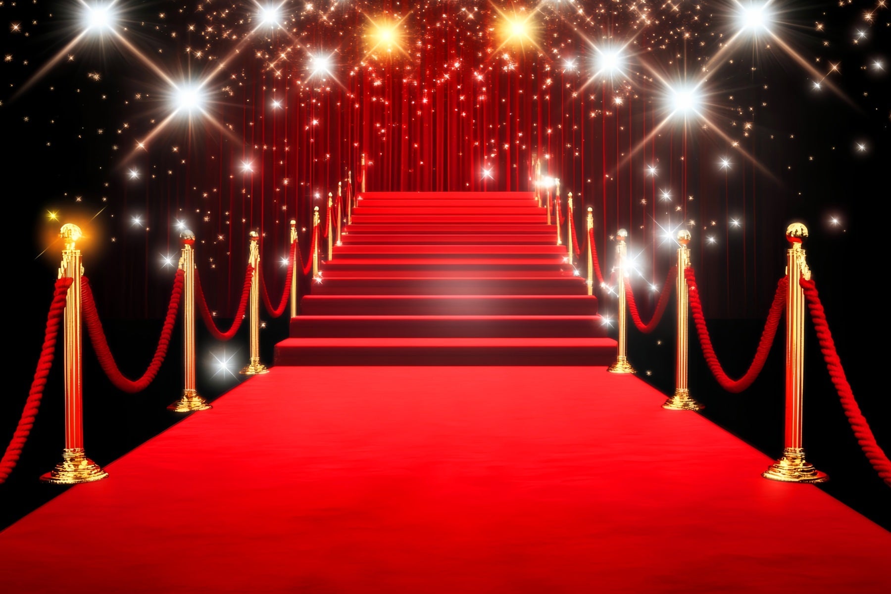 Roter Teppich Foto Hintergrund Goldene funkelnde Treppe Lichter Bühnen Foto Hintergrund LXX58-332