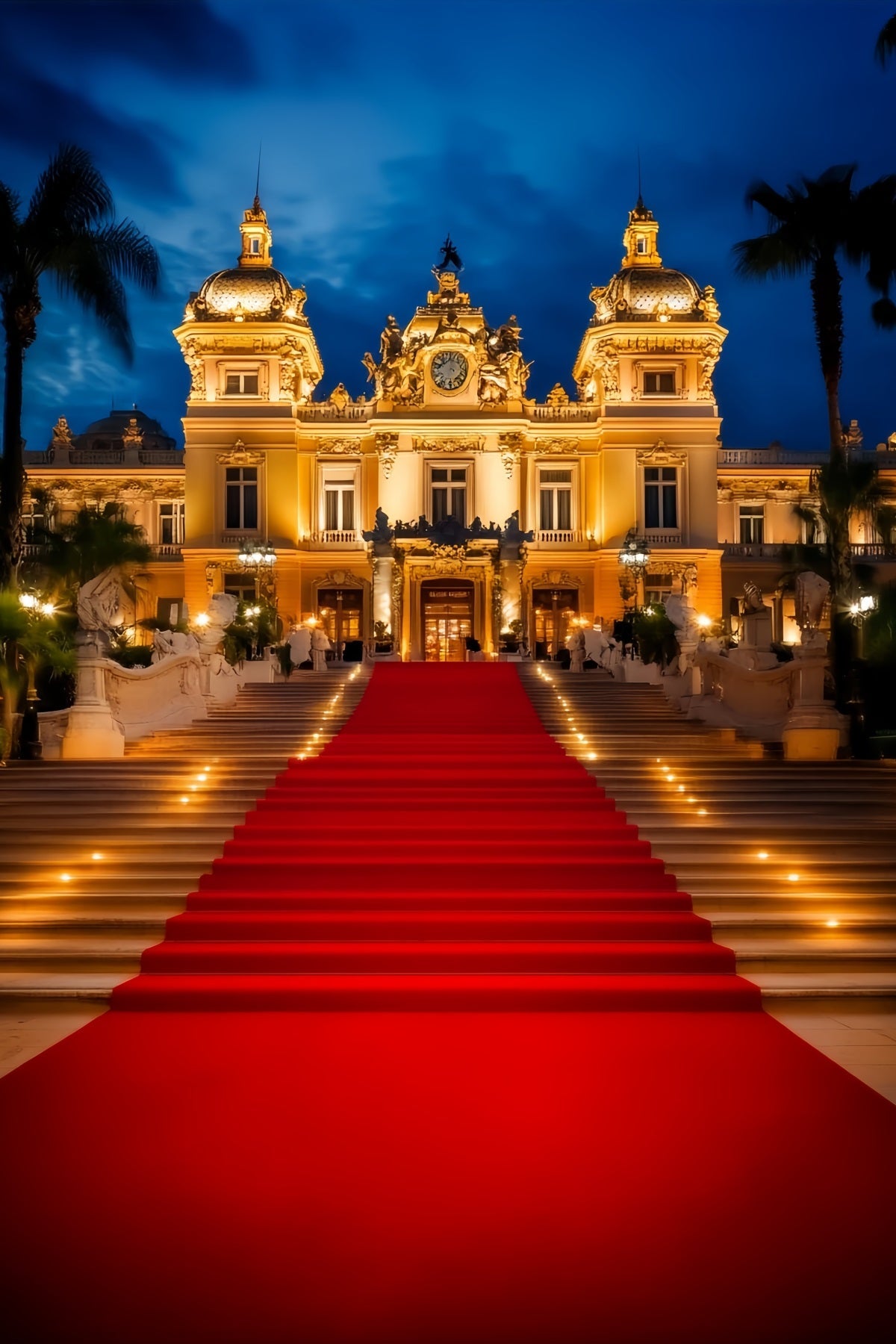 Roter Teppich-Foto Hintergrund Beleuchteter Palast-Eingang Nacht Hollywood-Foto Hintergrund LXX58-338