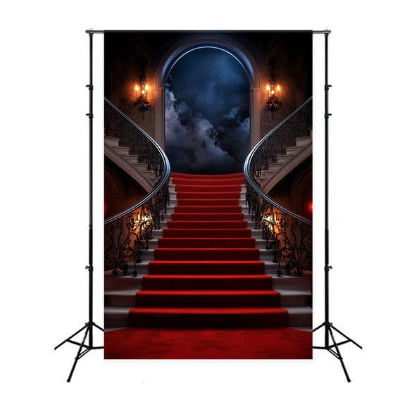 Roter Teppich-Foto Hintergrund Mystische mondbeschienene Treppe Herrenhaus Bühnen Foto Hintergrund LXX58-339