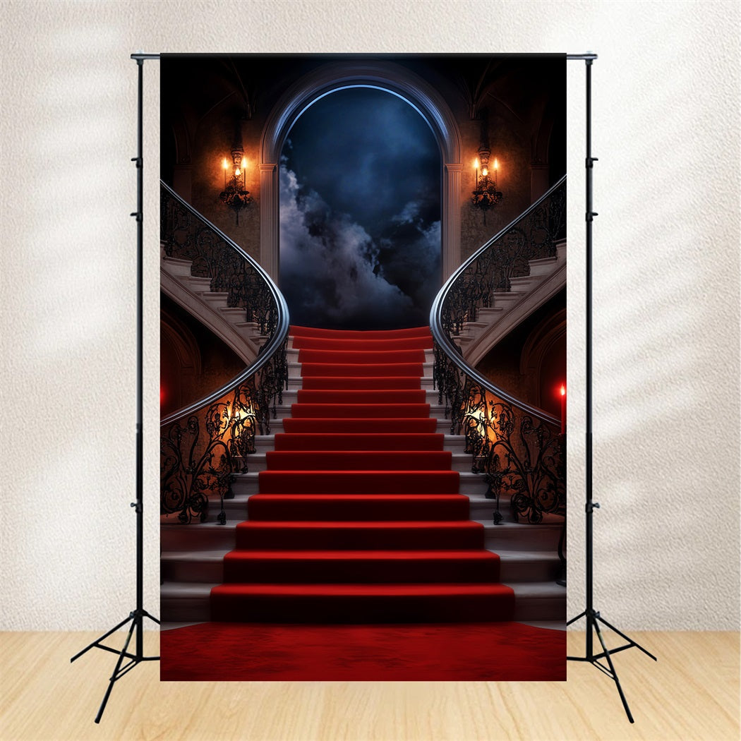 Roter Teppich-Foto Hintergrund Mystische mondbeschienene Treppe Herrenhaus Bühnen Foto Hintergrund LXX58-339