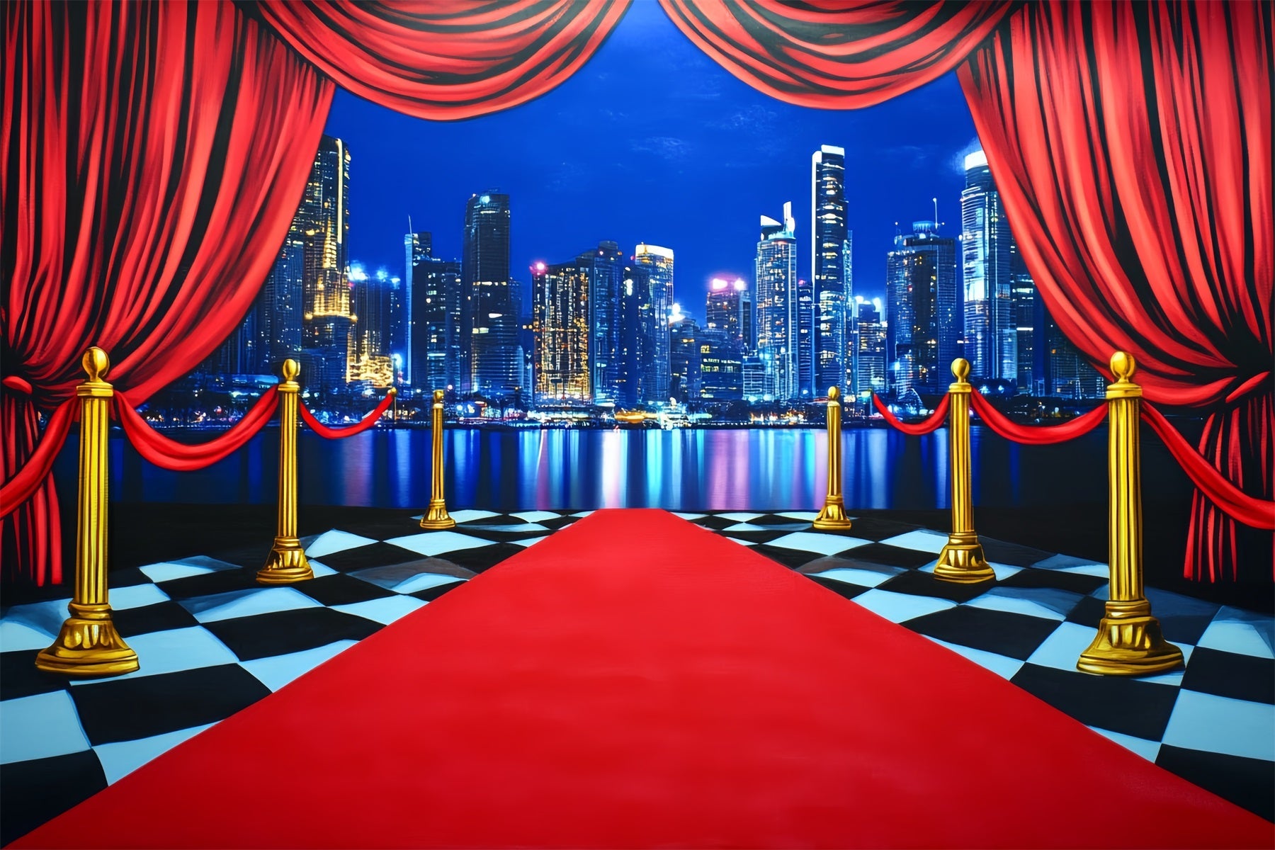 Roter Teppich-Foto Hintergrund Stadt-Skyline Vorhang Eingang Hollywood-Foto Hintergrund LXX58-340