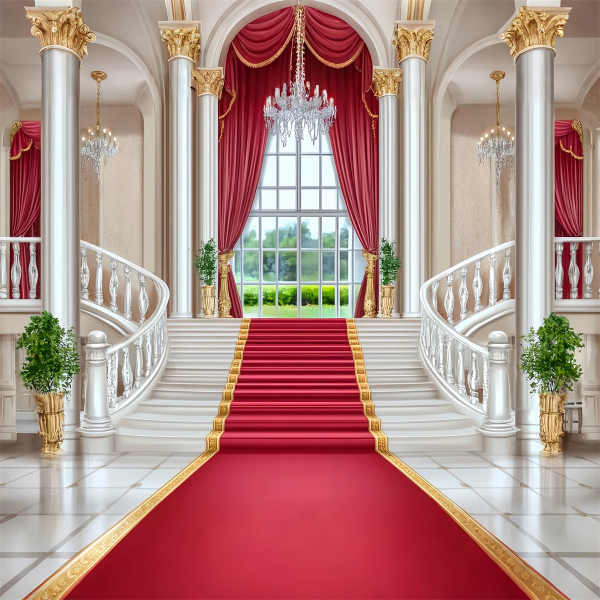 Roter Teppich-Foto Hintergrund Palasttreppe Rote Eleganz Bühne Foto Hintergrund LXX58-342
