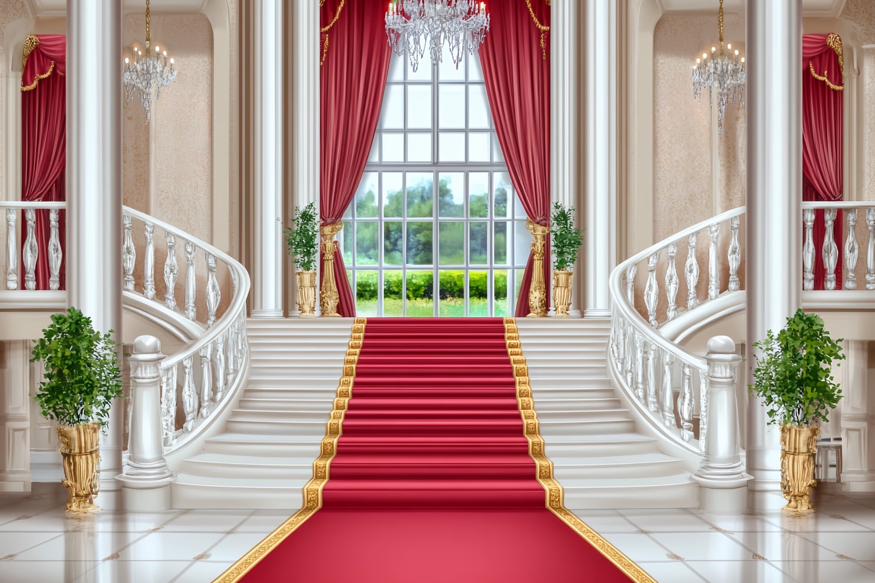 Roter Teppich-Foto Hintergrund Palasttreppe Rote Eleganz Bühne Foto Hintergrund LXX58-342