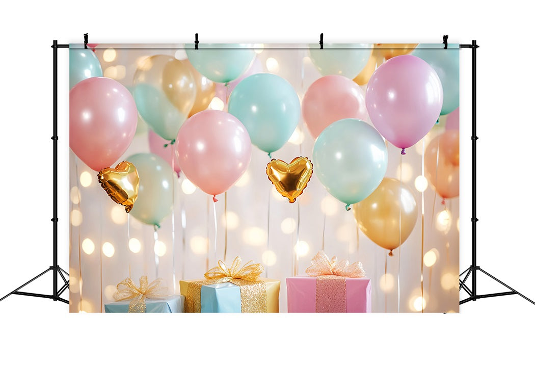 Neugeborenen Fotohintergrund Pastellballons Goldene Herzen Neugeborenen Fotografie Hintergrund LXX58-345