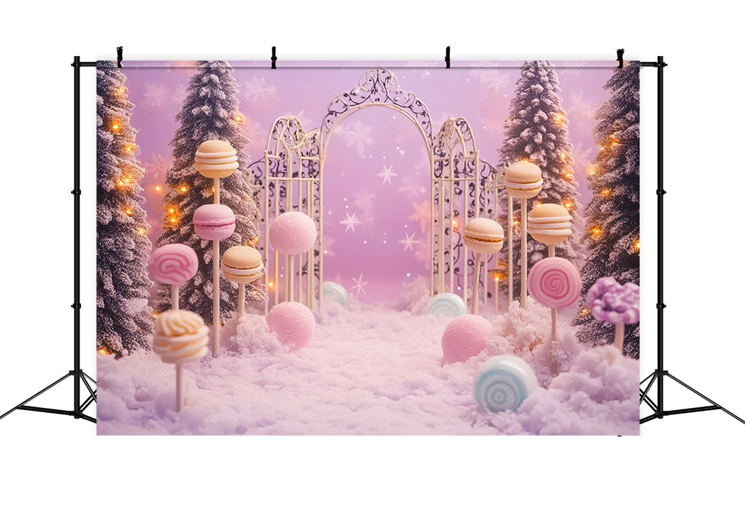 Neugeborenen Fotohintergrund Candy Wonderland Schneebedeckter Wald Neugeborenen Fotoshooting Fotohintergrund LXX58-347