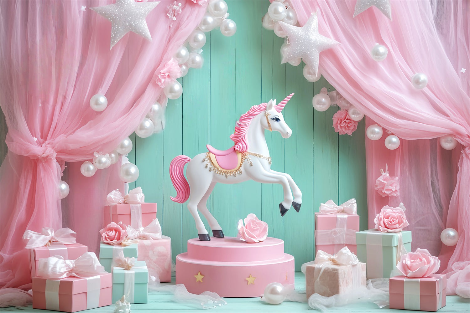 Neugeborenen Fotohintergrund Einhorn Rosa Vorhänge Geschenke Kinder Fotohintergrund LXX58-348