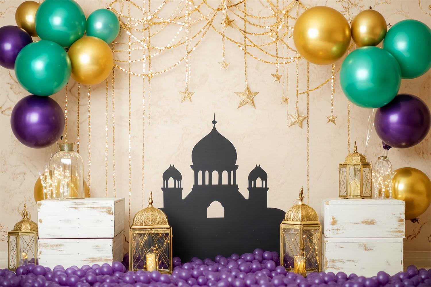 Neugeborenen Fotohintergrund Goldene Laternen Palast Ballons Kinder-Fotohintergrund LXX58-349