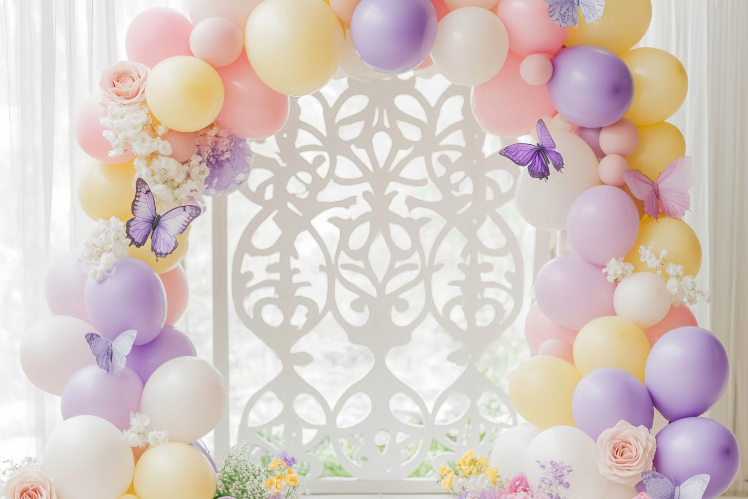 Neugeborenen Fotohintergrund Schmetterling Pastellfarbene Ballonbogen Kinder Studio Hintergründe LXX58-350