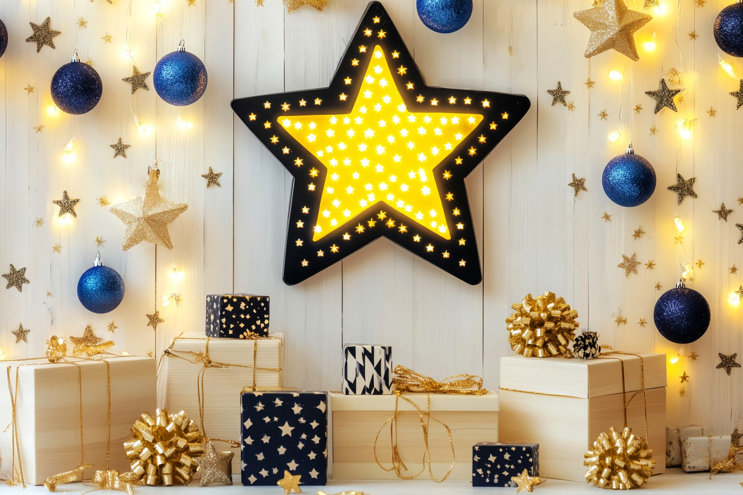 Neugeborenen Fotohintergrund Goldene Sterne Geschenkboxen Neugeborenen Fotografie Hintergrund LXX58-354