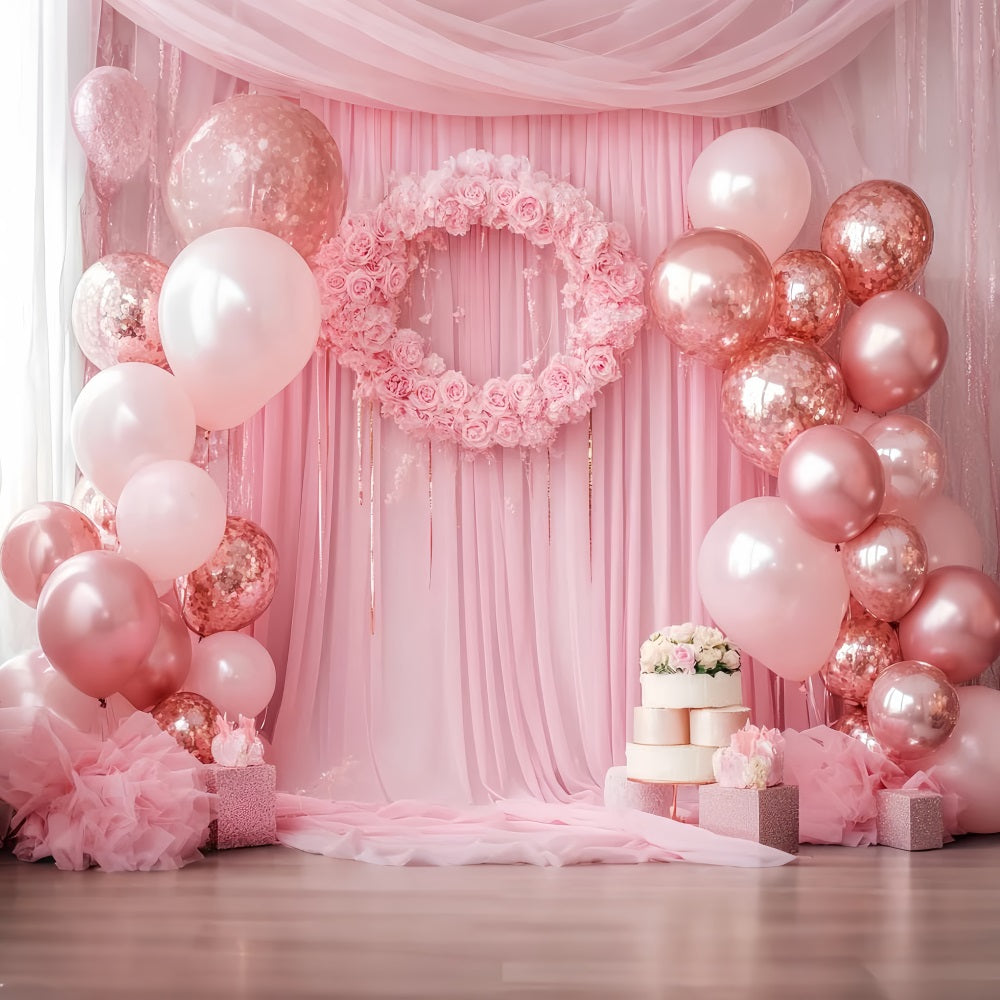 Neugeborenen Fotohintergrund Rosa Rosen Ballons Kranz Neugeborenen Fotoshooting Fotohintergrund LXX58-356