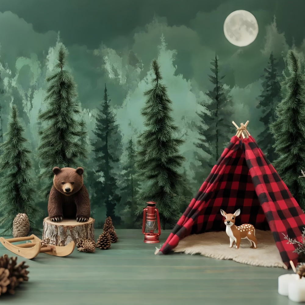 Neugeborenen Fotohintergrund Wald Bär Zelt Abenteuer Fotografie Studio Hintergründe für Kinder LXX58-360