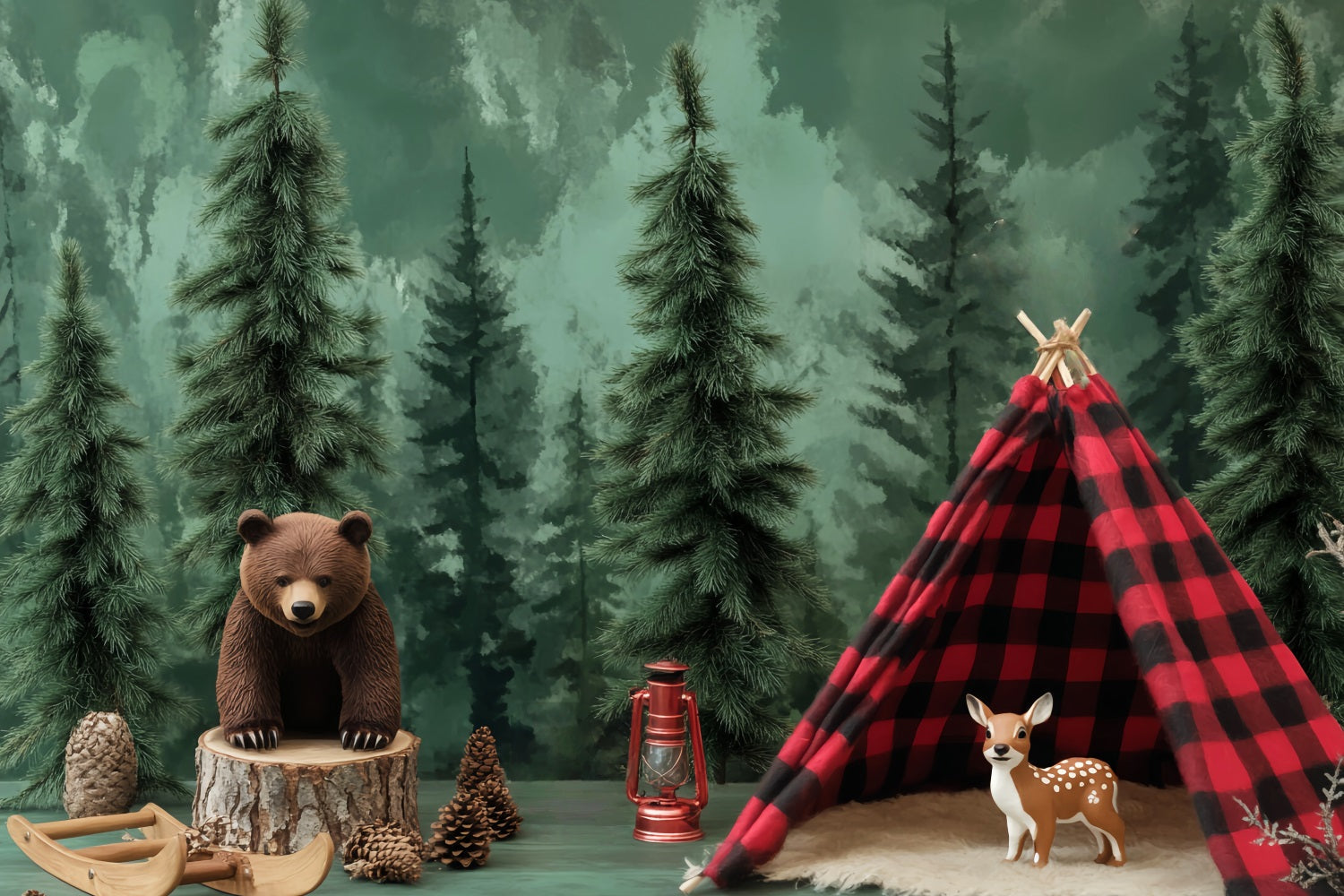 Neugeborenen Fotohintergrund Wald Bär Zelt Abenteuer Fotografie Studio Hintergründe für Kinder LXX58-360