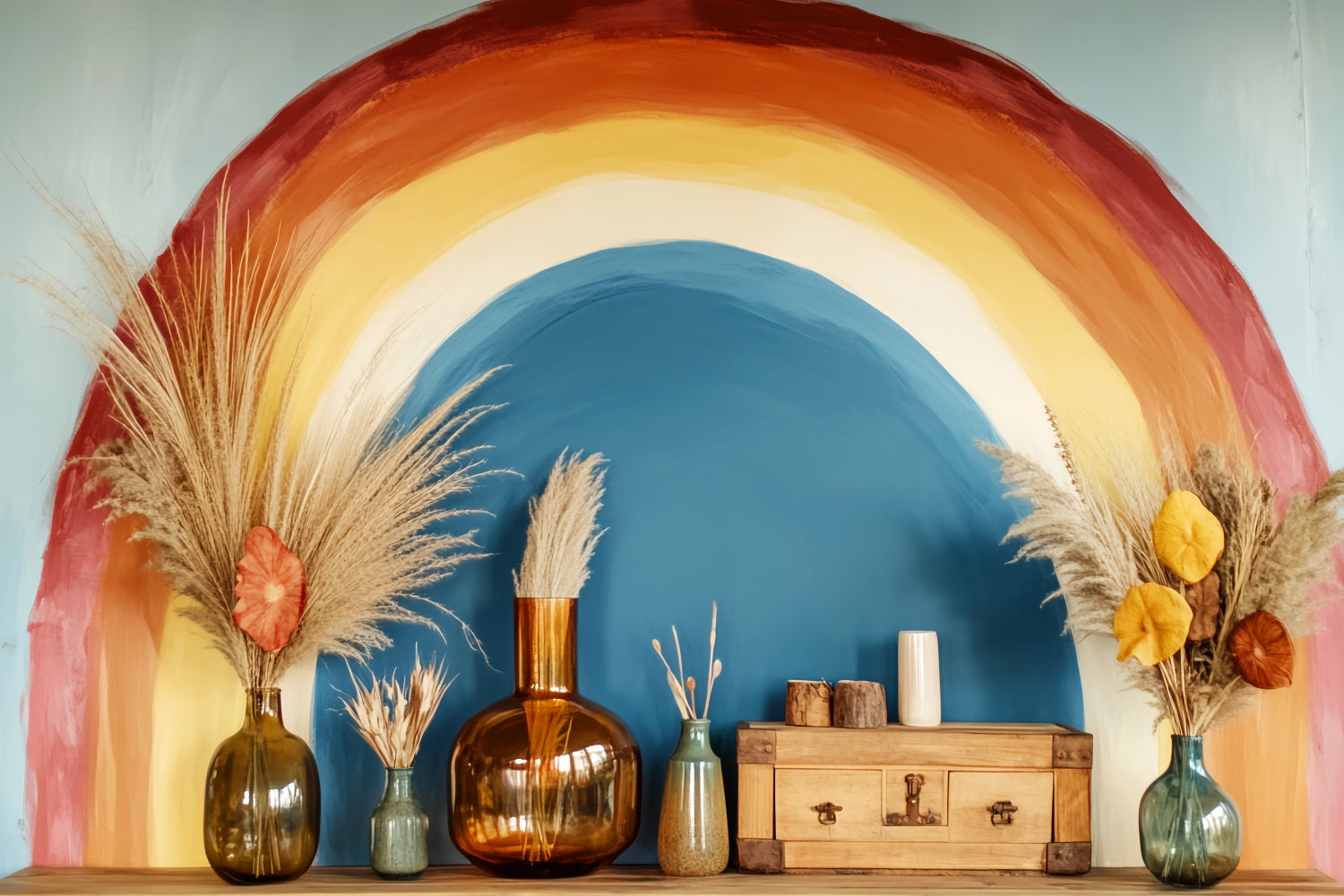 Regenbogen Fotohintergrund Boho Regenbogen-Vasenarrangement Neugeborenen Studio Hintergründe LXX58-364