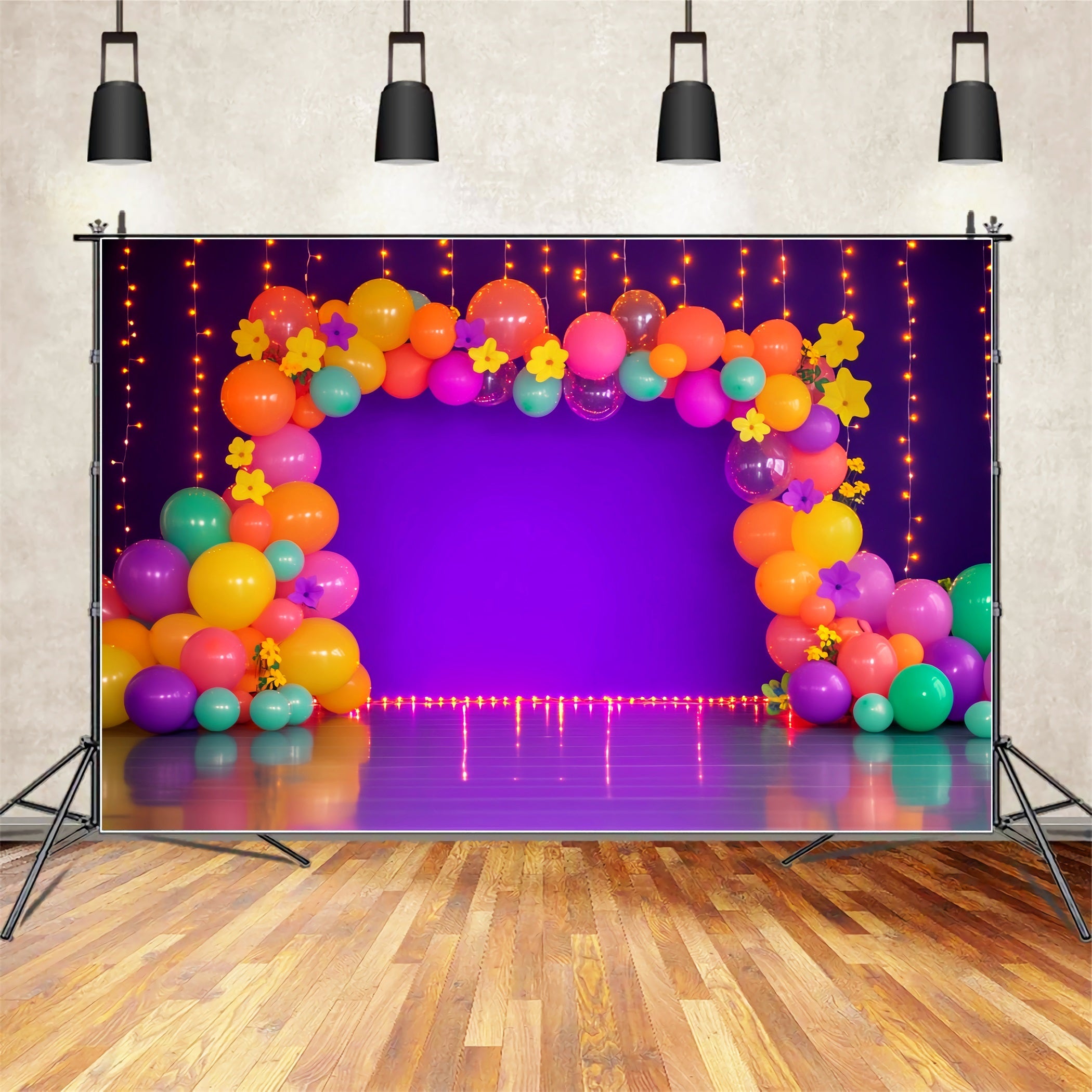 Regenbogen Fotohintergrund Neon-Ballongirlande Lichter Kinder Studio Hintergründe LXX58-365