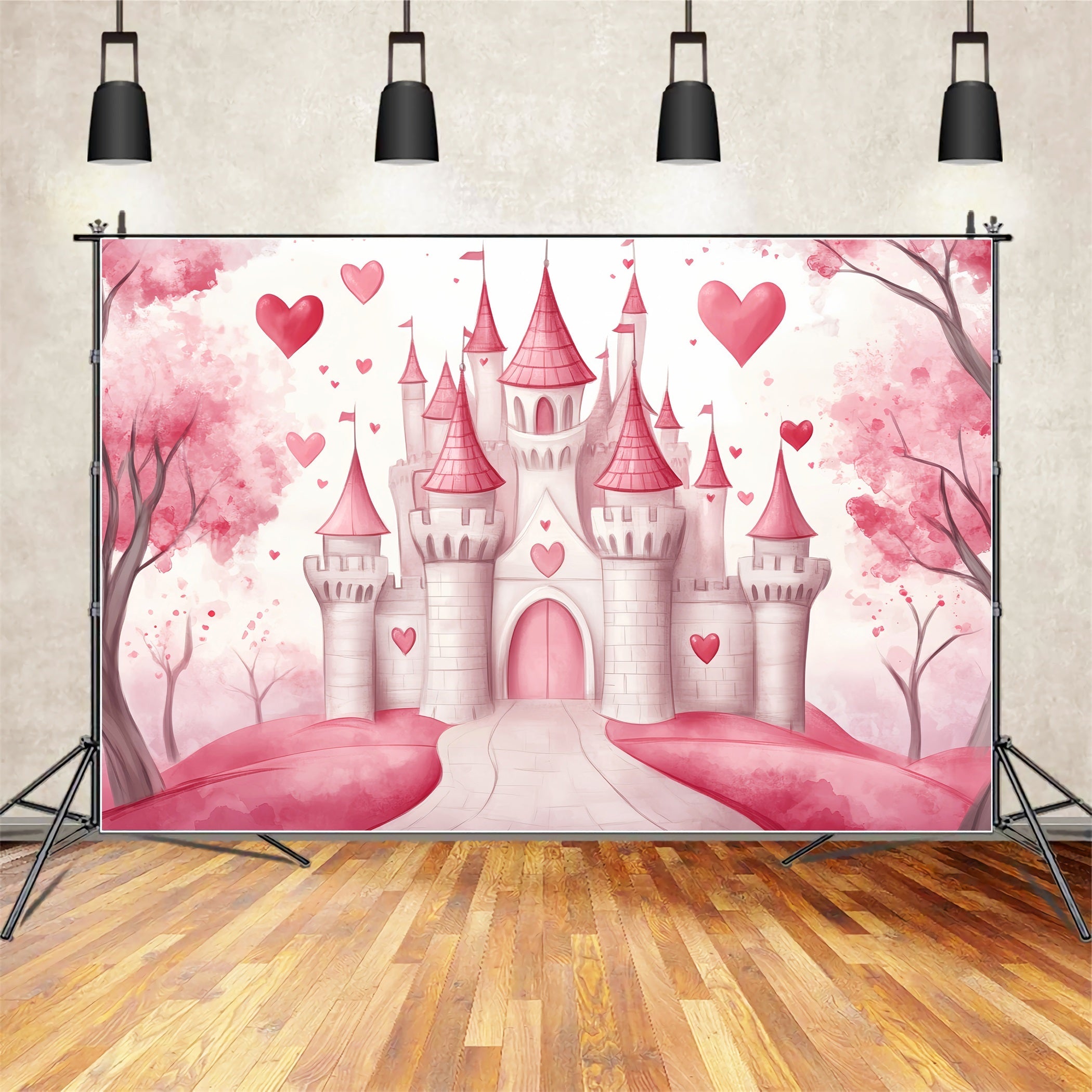 Schloss Fotohintergrund Rosa Herz Märchenschloss Kinder Studio Hintergründe LXX58-371