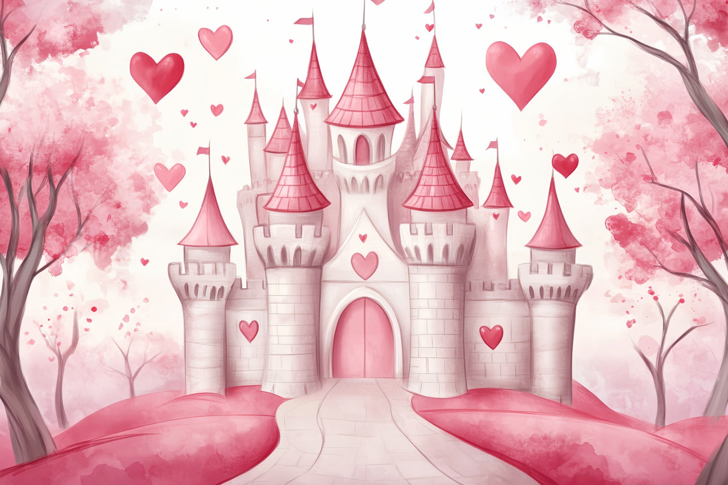 Schloss Fotohintergrund Rosa Herz Märchenschloss Kinder Studio Hintergründe LXX58-371
