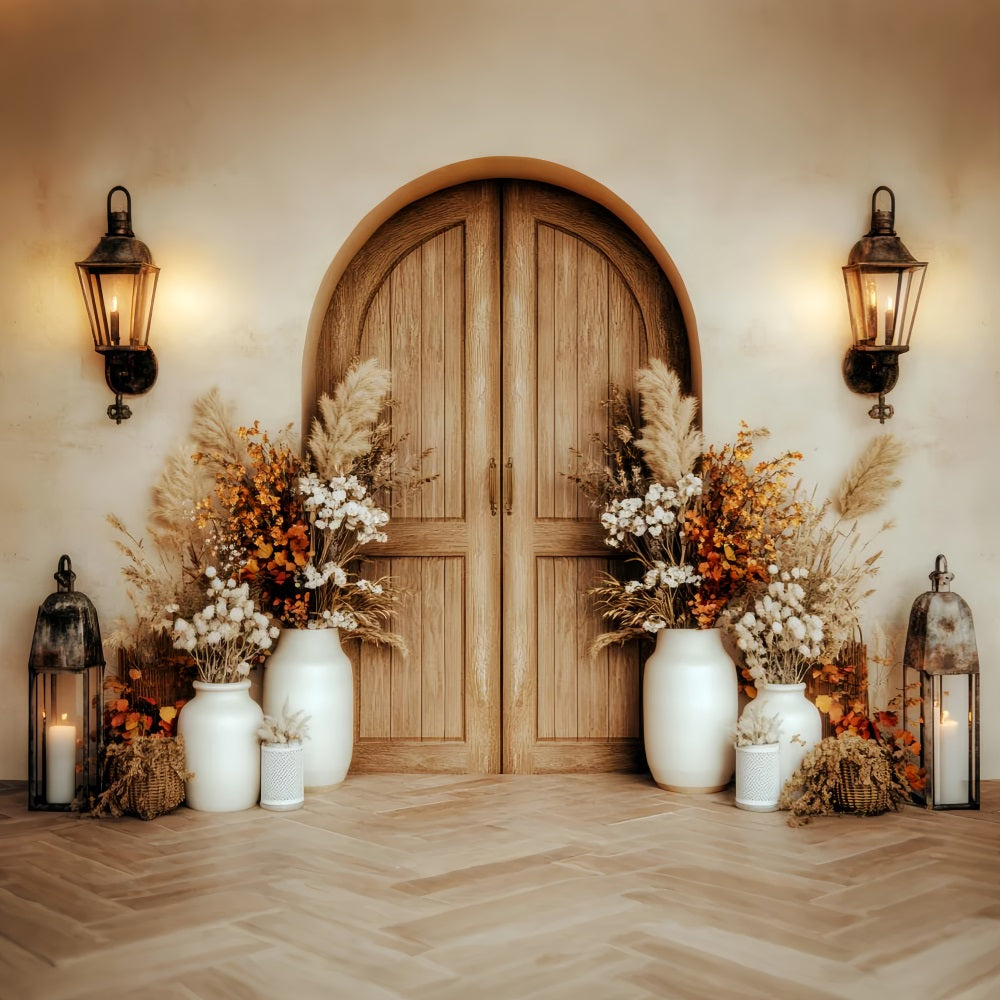 Neugeborenen Fotohintergrund Rustikale Holztür Blumen Neugeborenen Fotografie Hintergrund LXX58-378