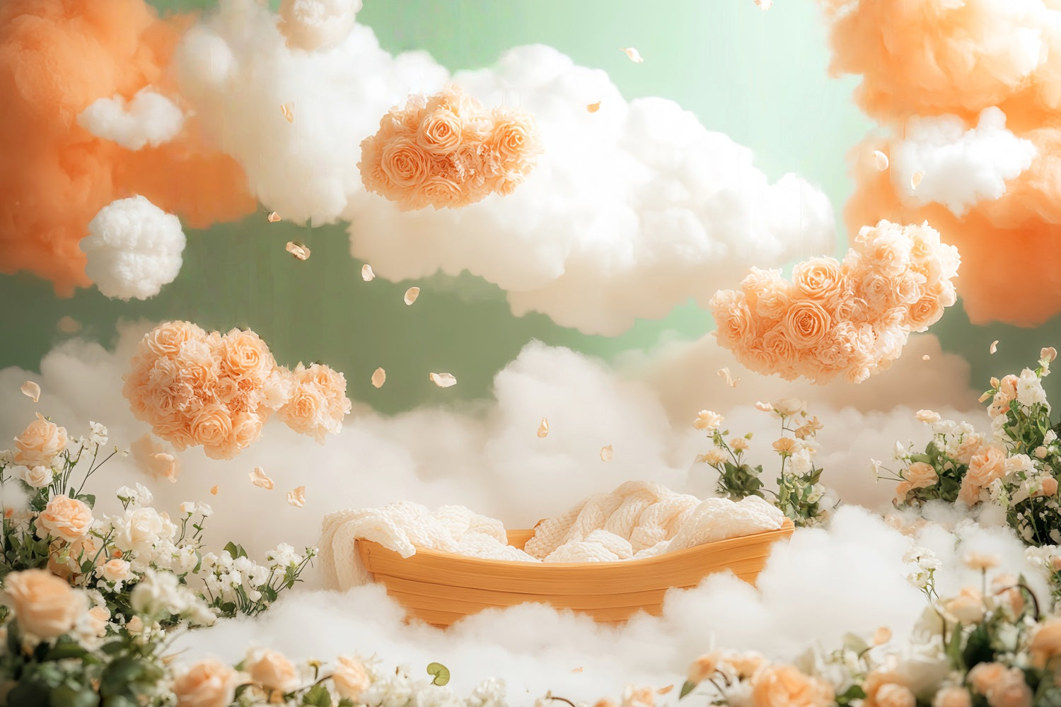 Neugeborenen Fotohintergrund Schwebende Blumen Wolkenreich Fantasie Kinder Fotohintergrund LXX58-386