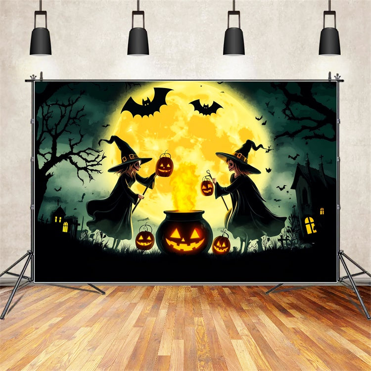 Garagentor Halloween Kulisse Mondschein Hexen Foto Hintergrund LXX58-4