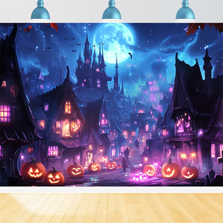 Gespenstische Halloween Kulisse Mystische Hexenstadt Foto Hintergrund LXX58-43