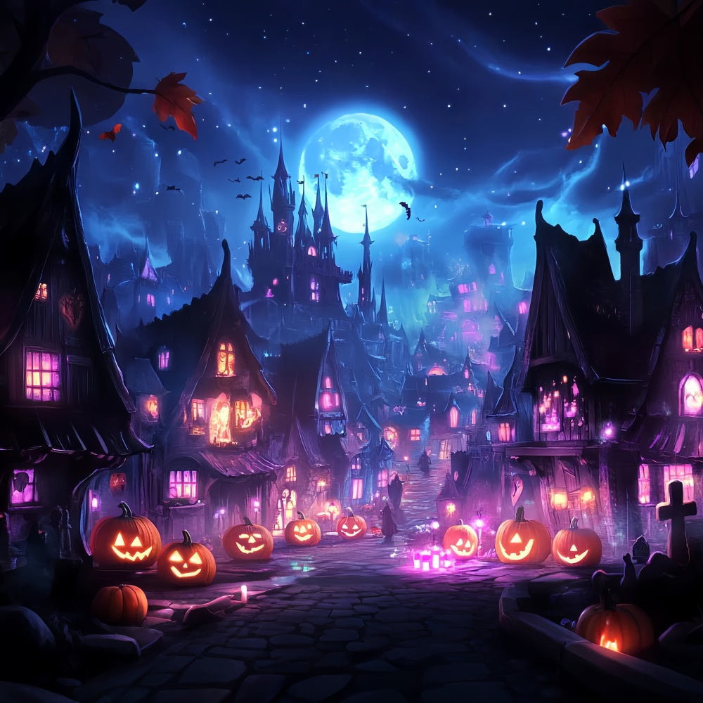 Gespenstische Halloween Kulisse Mystische Hexenstadt Foto Hintergrund LXX58-43